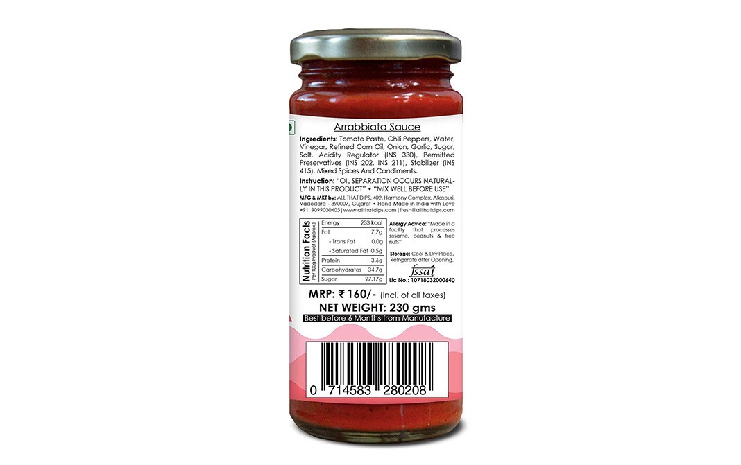 Bechef Arrabbiata Sauce, Classic Italian   Glass Jar  230 grams